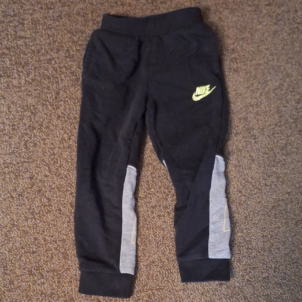 Nike Kids Black and Gray Joggers with Yellow Logo